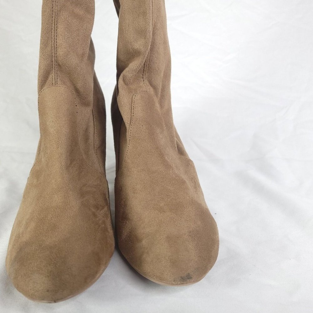 My Delicious Shoes Women Over the Knee Boot Taupe Faux Suede Pull On Tie Calf 10 - Picture 3 of 12